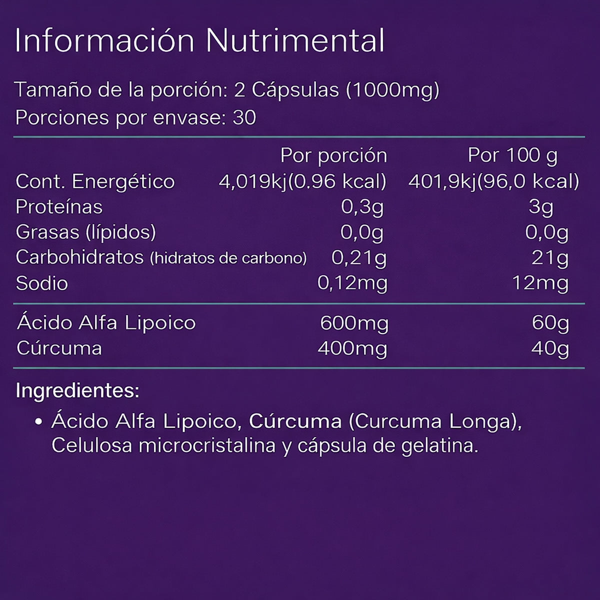Ácido Alpha Lipoico 500mg by ALPHA NUTRITION