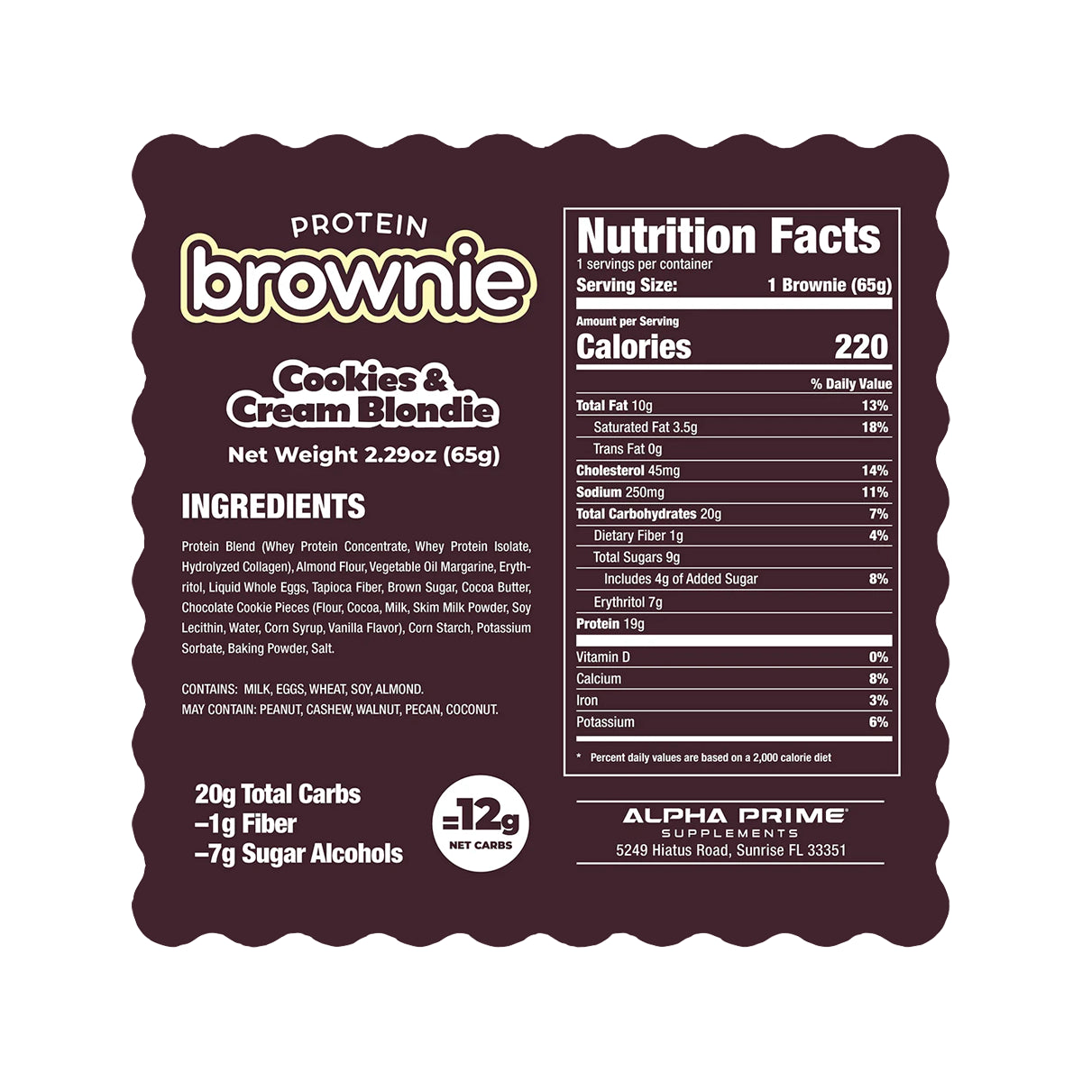 12 Pack Prime Bites Brownie de Proteina + Colágeno by ALPHAPRIME