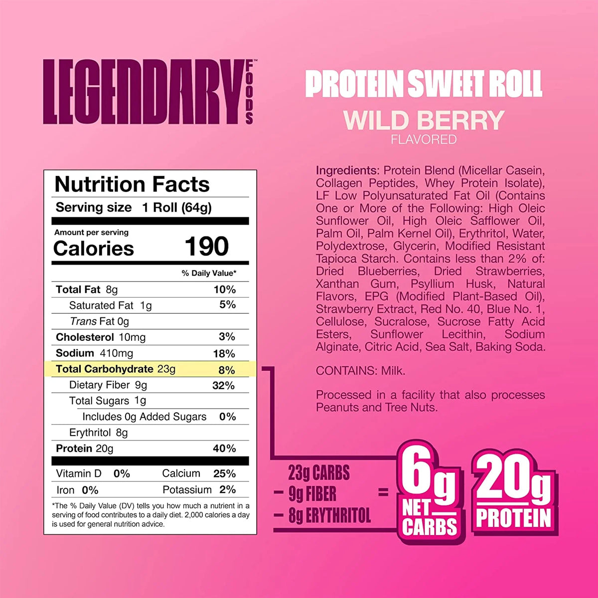 8 Pack Rol Dulce de Proteina by LEGENDARY FOODS
