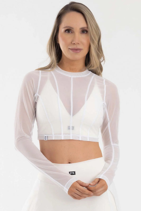 Blusa Manga Larga FOCUSED Blanca Mesh by FIBER