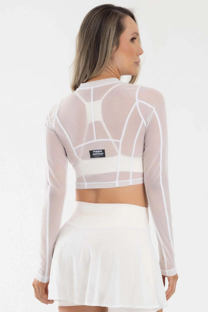Blusa Manga Larga FOCUSED Blanca Mesh by FIBER