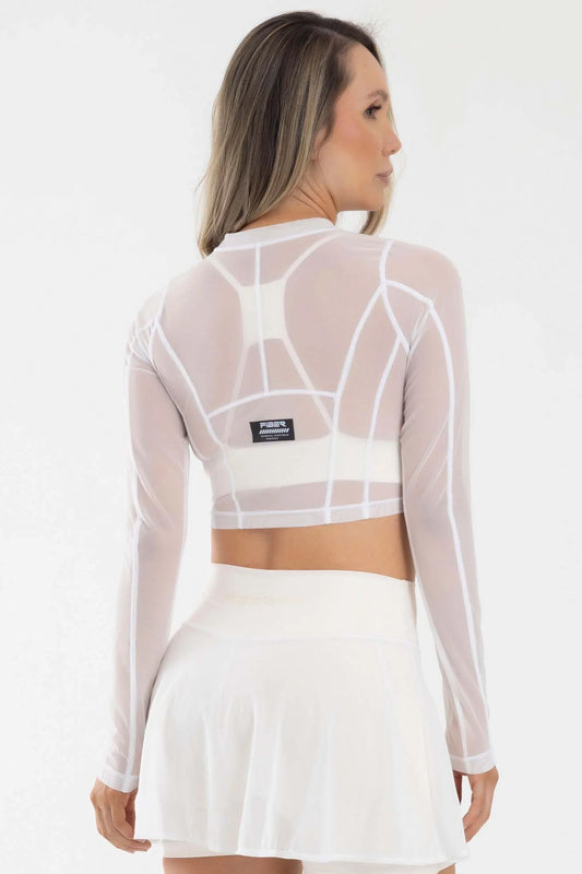 Blusa Manga Larga FOCUSED Blanca Mesh by FIBER