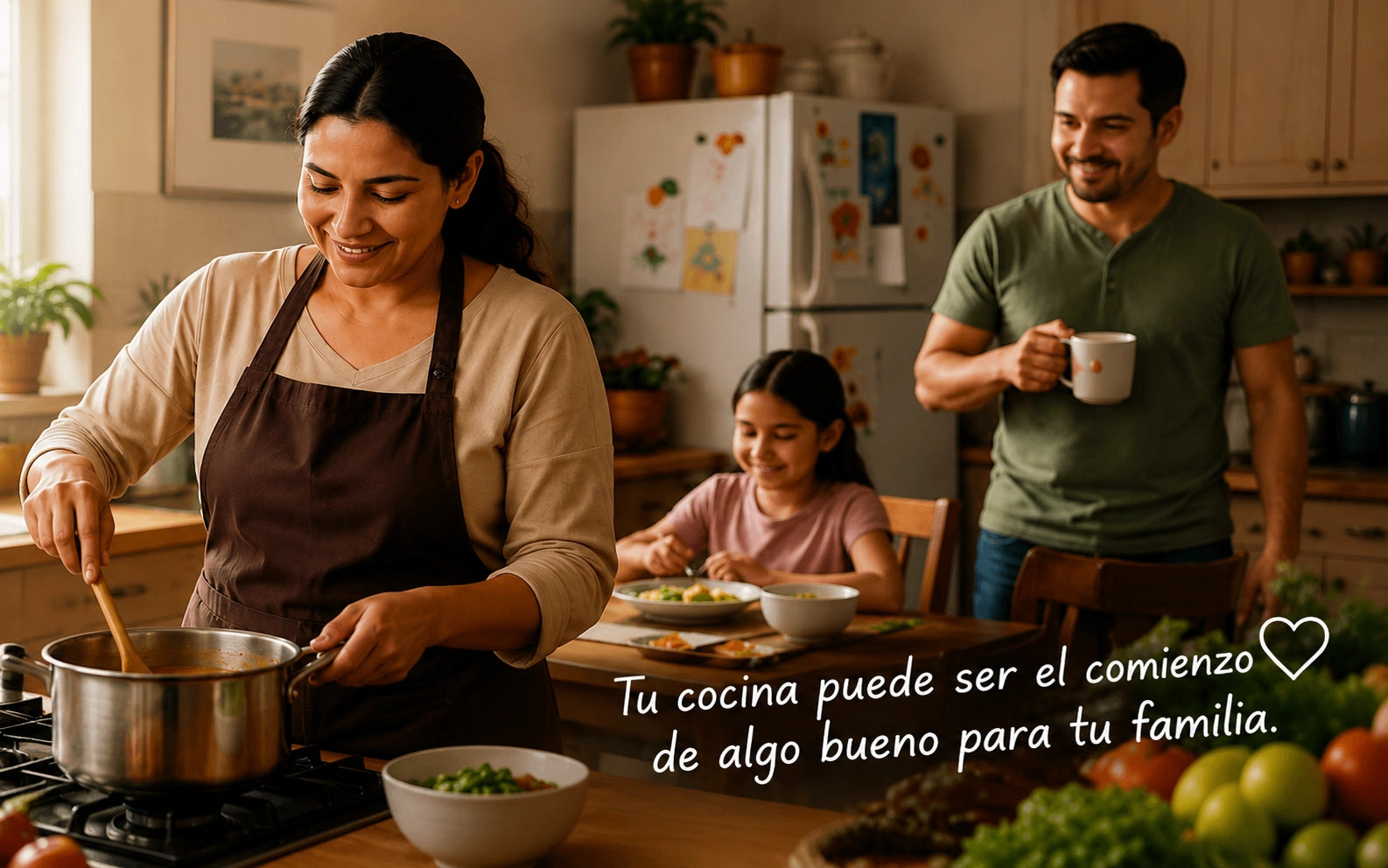 Familia cocinando desde casa