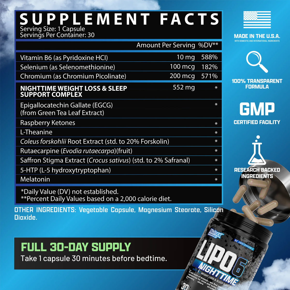 Lipo 6 NIGHTTIME 30 Capsulas by NUTREX