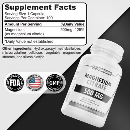 Citrato de Magnesio 500mg by PURE NUTRITION