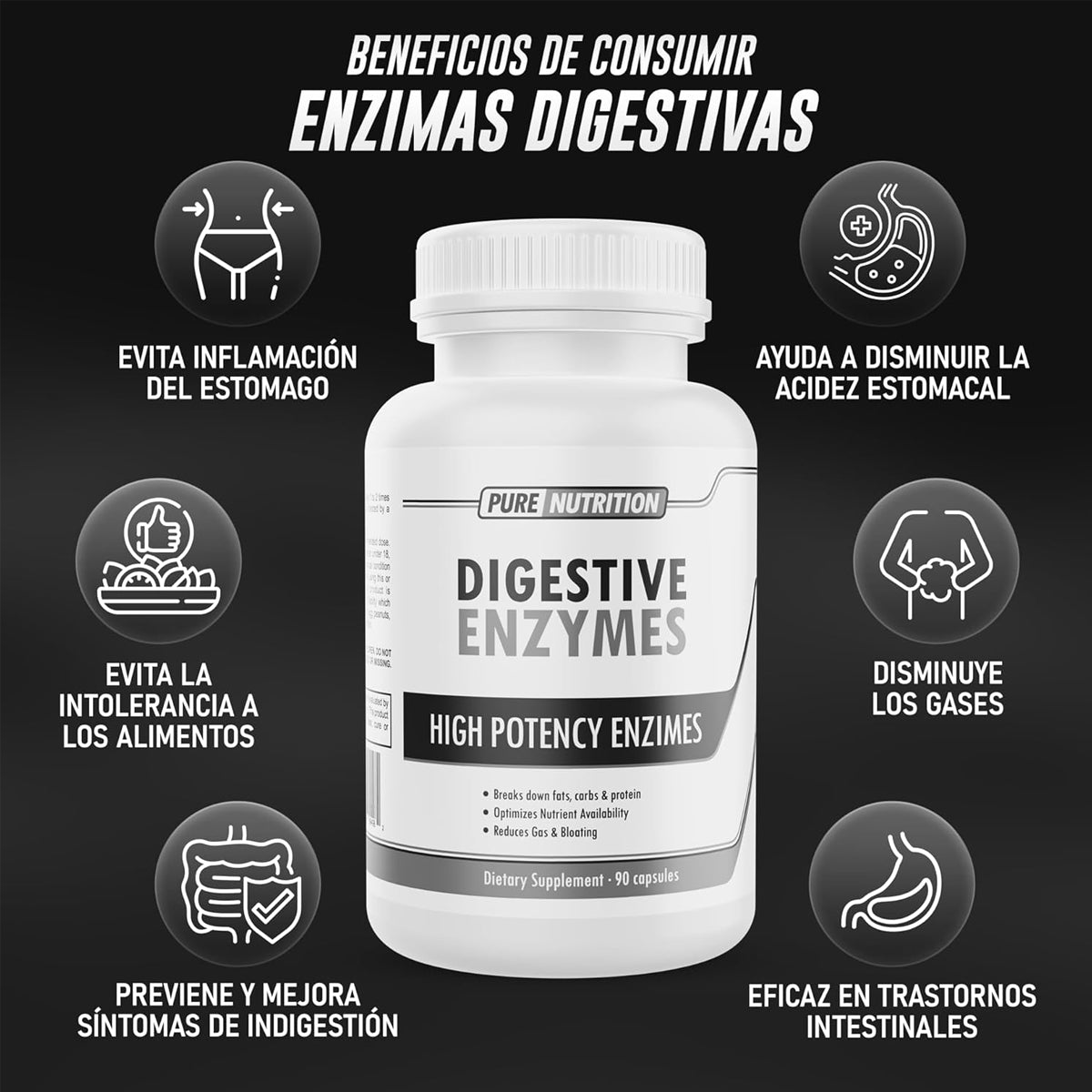 Enzimas Digestivas 90 Cápsulas by PURE NUTRITION